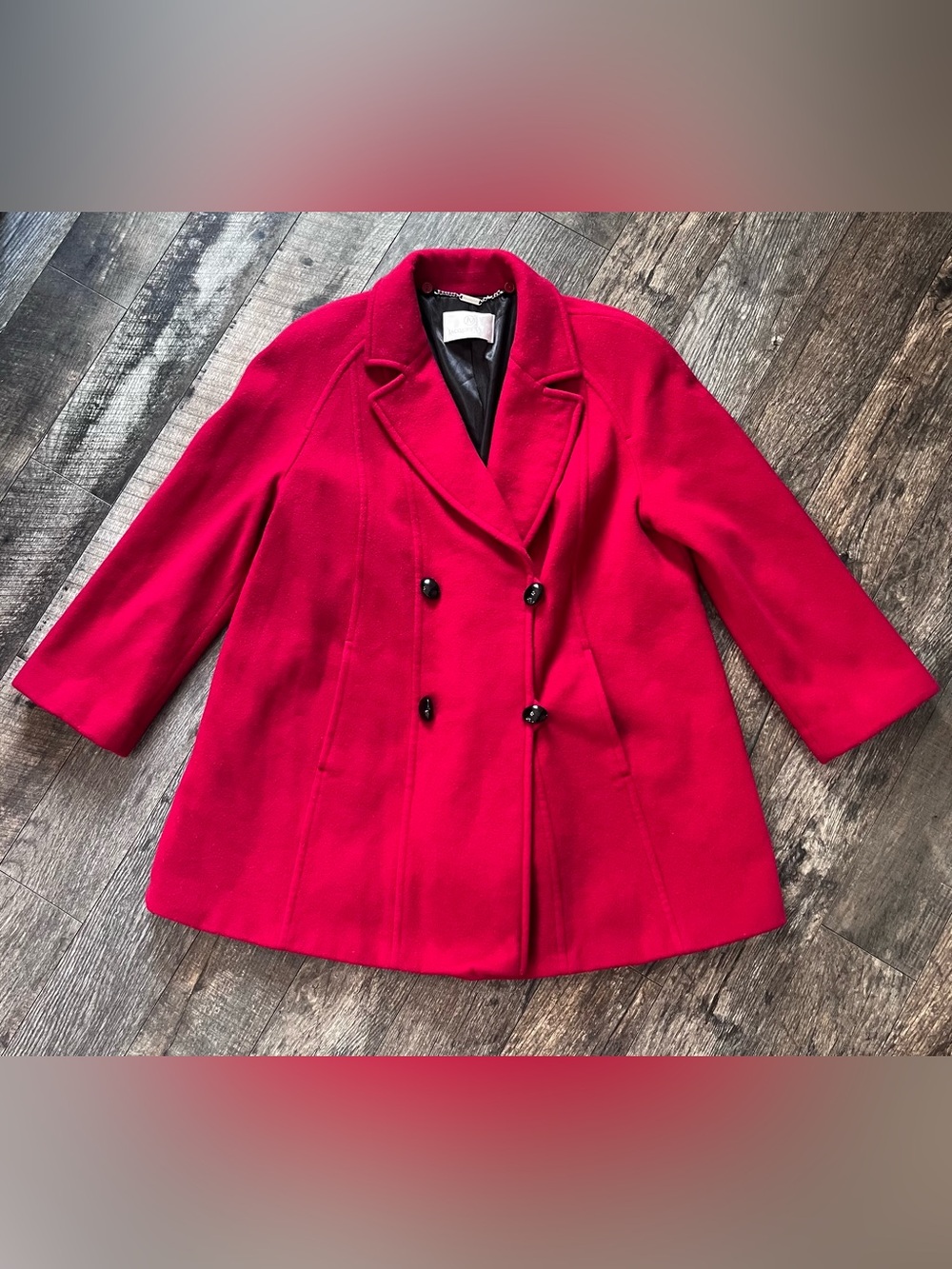 Wool Cashmere Blend Jacques Vert Red Double Breasted Pea Coat - Size 14